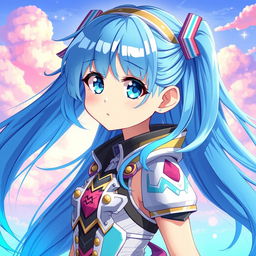 A stunning digital art portrait of a blue-haired anime girl, showcasing vibrant shades of blue in her long, flowing hair