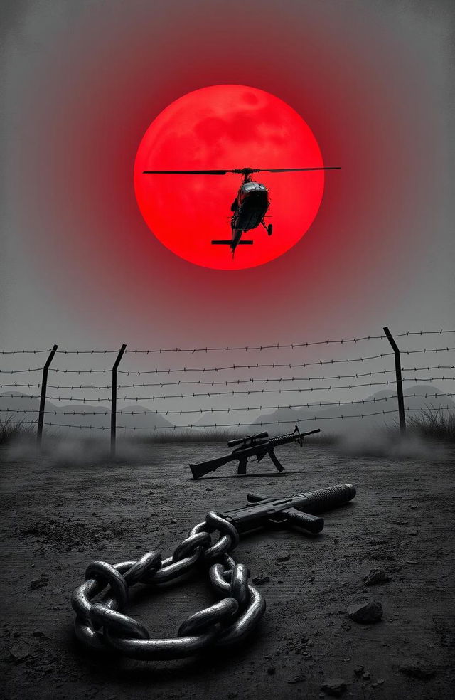 A stark and intense scene depicting a desolate prison landscape