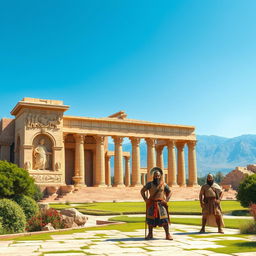 An artistic representation of the Achaemenid Empire, showcasing its grandeur and architectural marvels