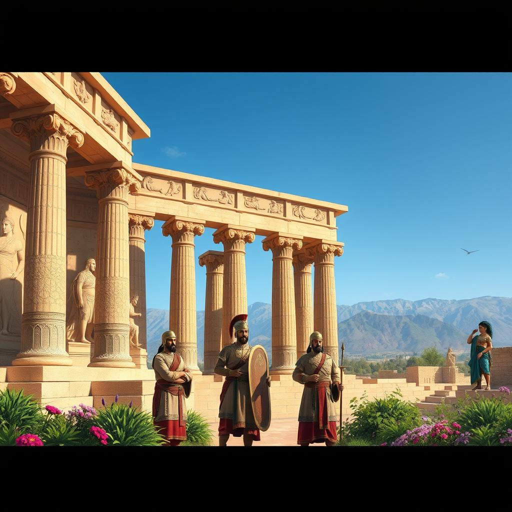 An artistic representation of the Achaemenid Empire, showcasing its grandeur and architectural marvels