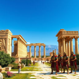 An artistic representation of the Achaemenid Empire, showcasing its grandeur and architectural marvels