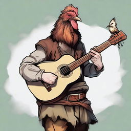 This is an ultra-realistic comic-style image of an ugly bard with a smile, playing a lute