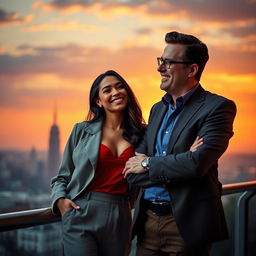 A beautiful and confident young woman standing next to a distinguished man, both exuding charm and elegance