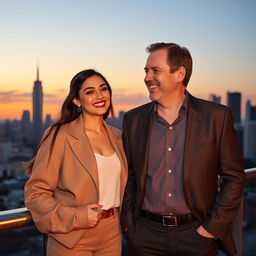 A beautiful and confident young woman standing next to a distinguished man, both exuding charm and elegance