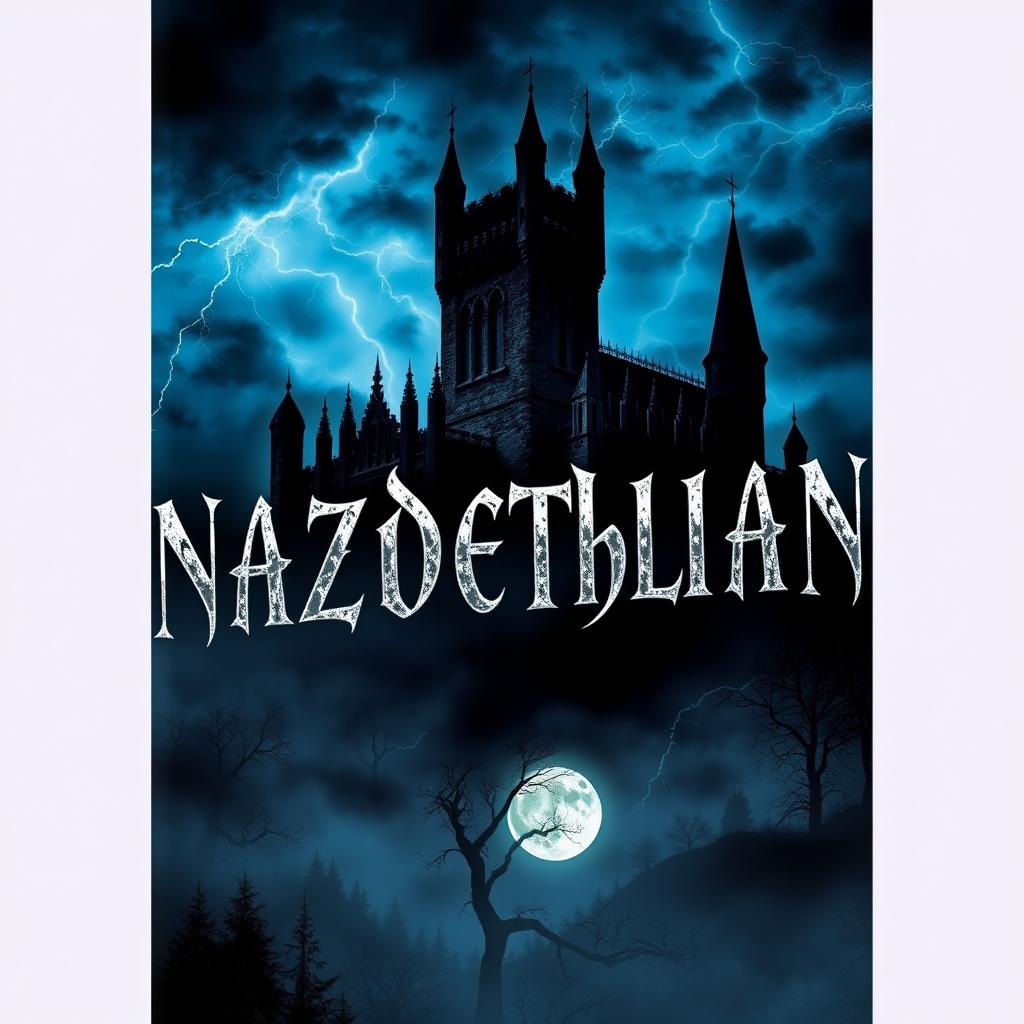 A haunting and atmospheric book cover for a dark fantasy gothic novel titled 'NAZDETHLIAN'