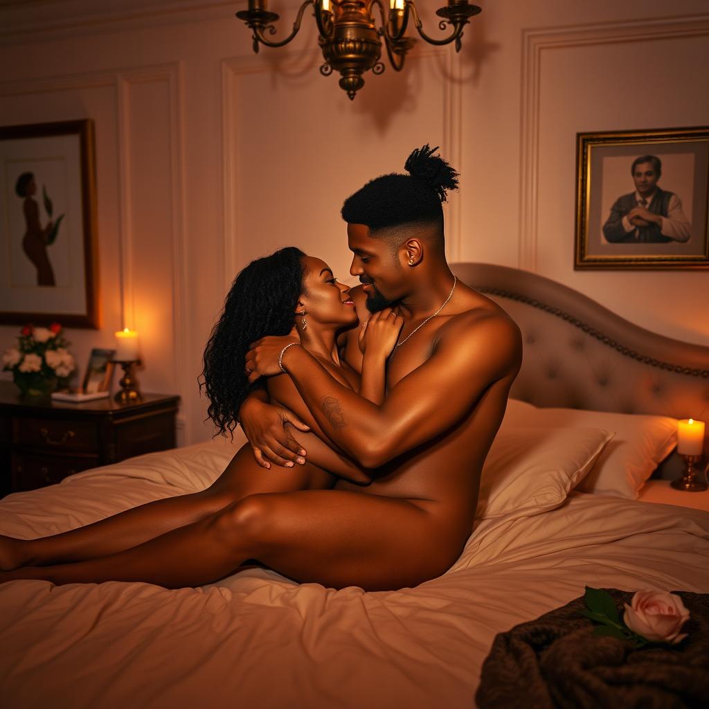 A passionate and intimate scene between two adults in a beautifully decorated bedroom