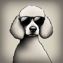 A high-quality digital art image featuring a poodle wearing classic black aviator sunglasses, with a simple, solid color background that puts the focus entirely on the poodle