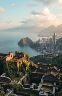 A breathtaking landscape featuring a dramatic transition from a serene sea to majestic mountains