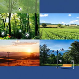 A collection of natural scenes depicting wireless sensor networks in various environments