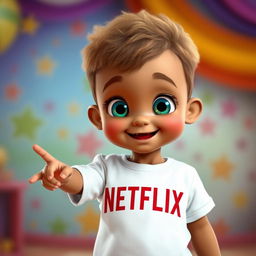 A charming child with cinnamon skin color, smiling with kawaii-style big eyes, inspired by Disney-Pixar animation