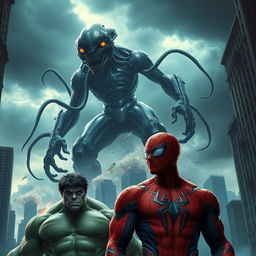 In a dramatic urban setting, the sky darkens ominously while the earth shakes violently