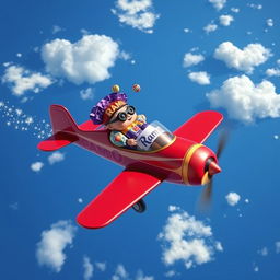A small airplane with a rounded cockpit flying over a blue sky adorned with scattered clouds