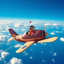 A small airplane with a rounded cockpit flying over a blue sky adorned with scattered clouds