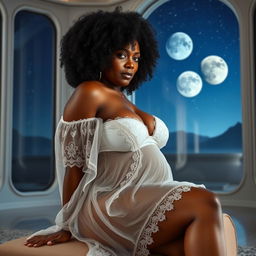 A full-body image of a beautiful mature African American woman aged 50, with curly black hair, showcasing a well-toned and curvy physique