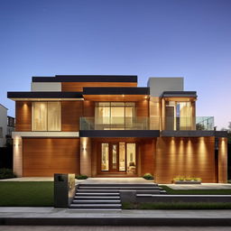 Generate a striking image of a modern and luxurious front exterior design of a house.