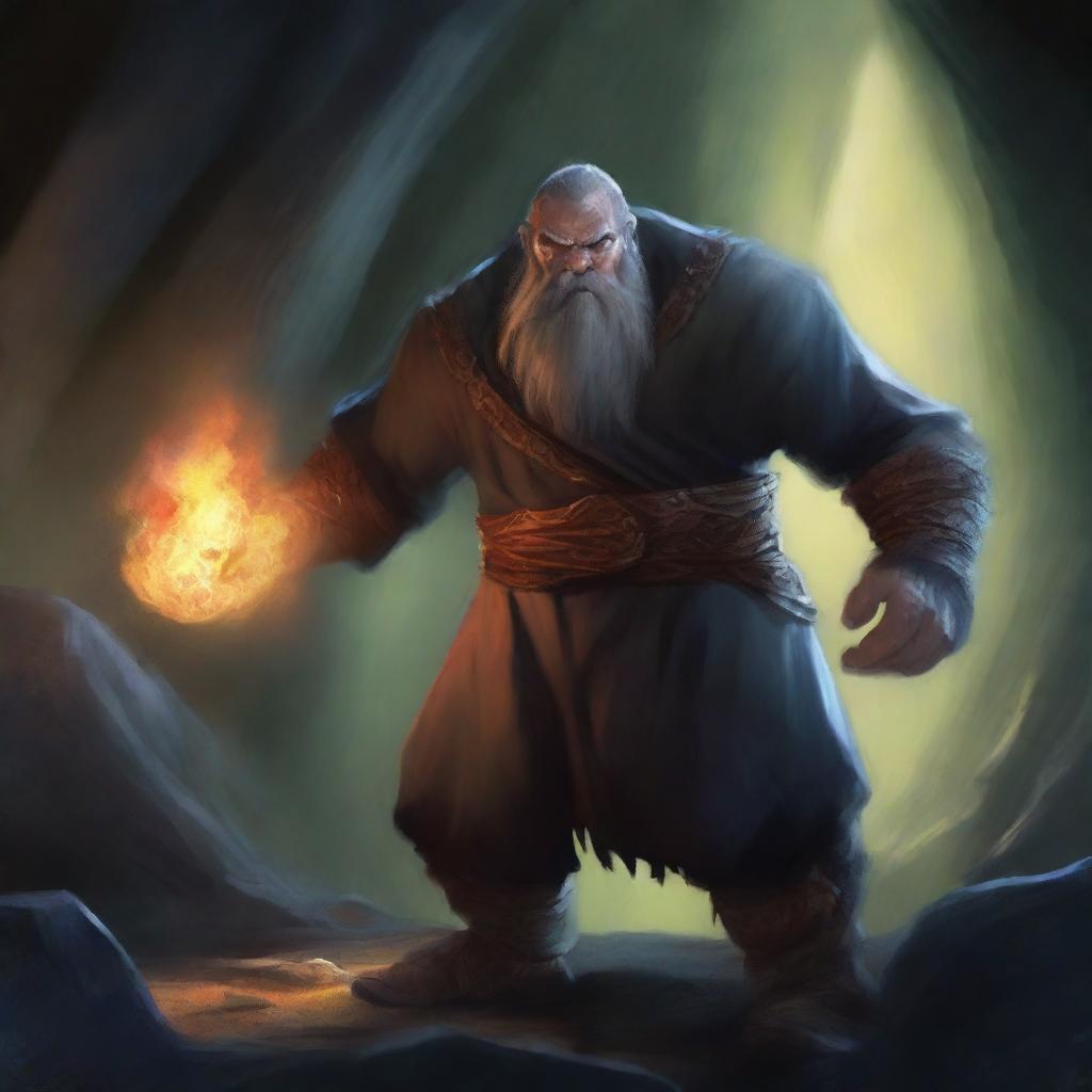 A high-quality digital art piece showcasing a DnD character, a dwarf with skin akin to coarse rock, embedded with glowing crystal veins, similar to the Thing from Fantastic Four