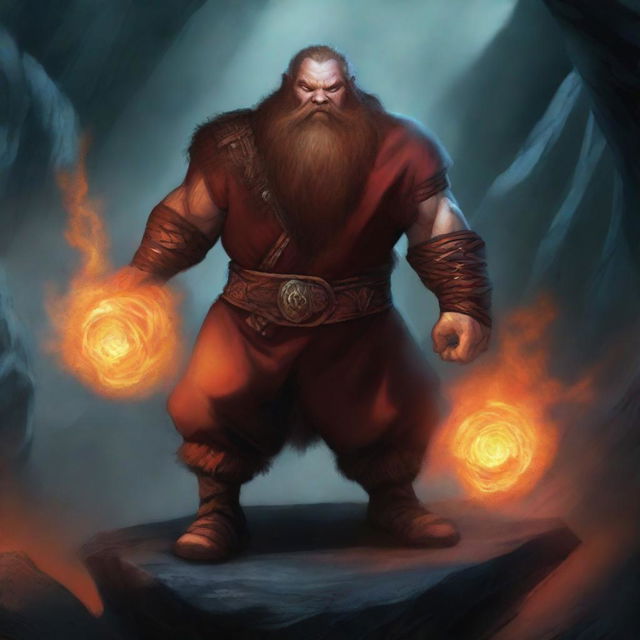 A high-quality digital art piece showcasing a DnD character, a dwarf with skin akin to coarse rock, embedded with glowing crystal veins, similar to the Thing from Fantastic Four