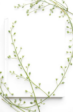 A beautifully designed white cover with delicate green plant stems artistically arranged across the surface