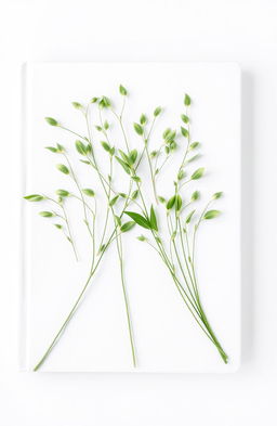 A beautifully designed white cover with delicate green plant stems artistically arranged across the surface