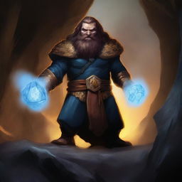 A high-quality digital art piece showcasing a DnD character, a dwarf with skin akin to coarse rock, embedded with glowing crystal veins, similar to the Thing from Fantastic Four