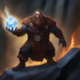 A high-quality digital art piece showcasing a DnD character, a dwarf with skin akin to coarse rock, embedded with glowing crystal veins, similar to the Thing from Fantastic Four