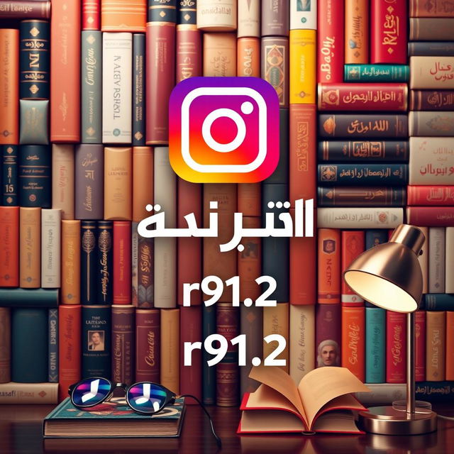 A vibrant Instagram advertisement for Al-Rasafi Library featuring the Instagram logo prominently positioned