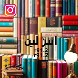 A vibrant Instagram advertisement for Al-Rasafi Library featuring the Instagram logo prominently positioned