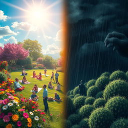 A surreal landscape that embodies the contrast between wellbeing and discomfort