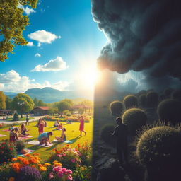 A surreal landscape that embodies the contrast between wellbeing and discomfort