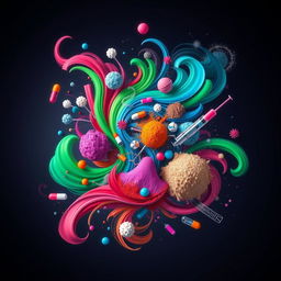 An abstract representation of the concept of drugs, showcasing vibrant and colorful elements that symbolize various substances