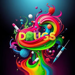 An abstract representation of the concept of drugs, showcasing vibrant and colorful elements that symbolize various substances