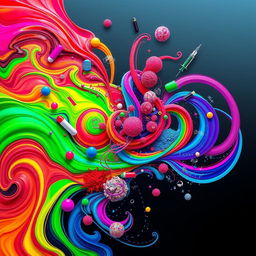 An abstract representation of the concept of drugs, showcasing vibrant and colorful elements that symbolize various substances