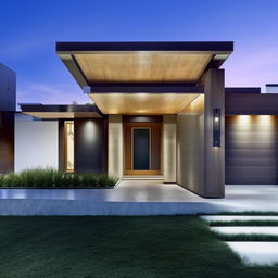 Generate a striking image of a modern and luxurious front exterior design of a house.