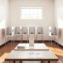 A background image of a KPU polling station featuring bright white walls