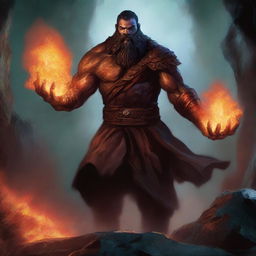 A remarkable digital art piece showcasing a DnD character with skin akin to coarse rock, enriched with glowing crystal veins, akin to the Thing from Fantastic Four