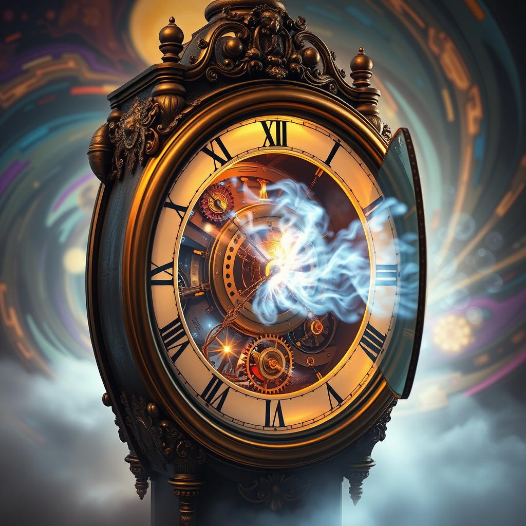 A fantastical depiction of a time machine intricately designed within a vintage clock