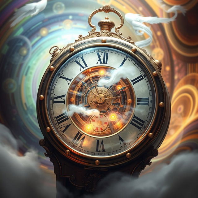 A fantastical depiction of a time machine intricately designed within a vintage clock