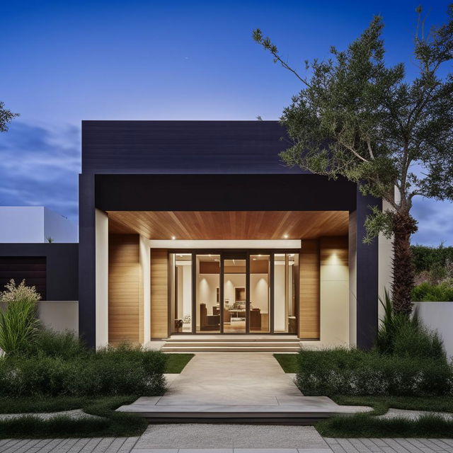 Generate a striking image of a modern and luxurious front exterior design of a house.