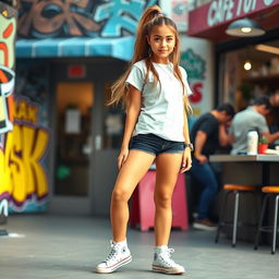 Ariana Grande casually styled, wearing trendy Converse high tops