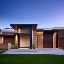 Generate a striking image of a modern and luxurious front exterior design of a house.