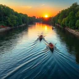 A tranquil river with a small boat drifting away, symbolizing the fading hope into the distance