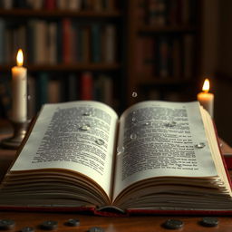 An open book with blank pages, tears falling onto its pages, symbolizing the struggle to find solace in words