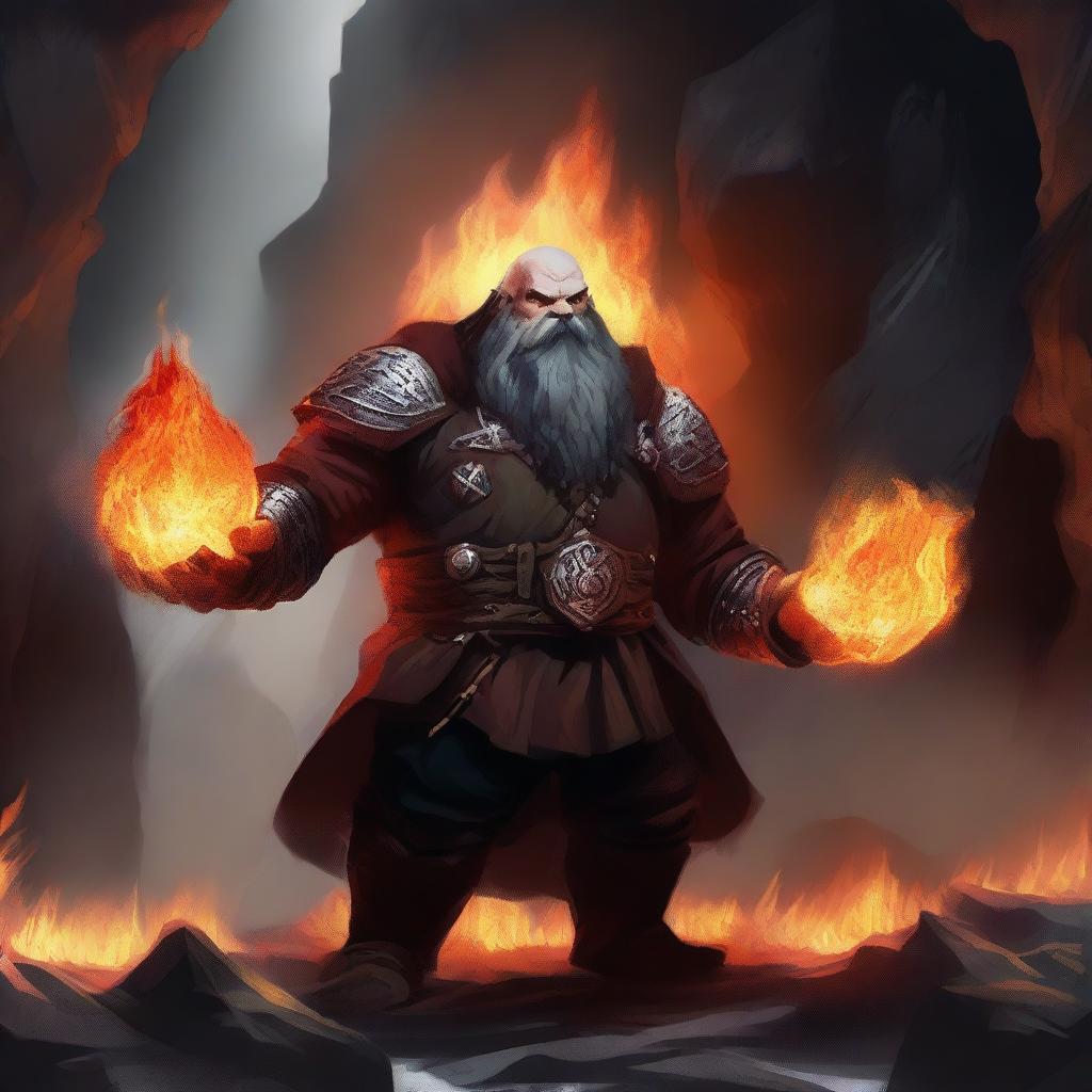 A striking digital art piece depicting a DnD character, a dwarf with skin resembling coarse rock, veined with glowing crystals