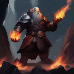 A striking digital art piece depicting a DnD character, a dwarf with skin resembling coarse rock, veined with glowing crystals