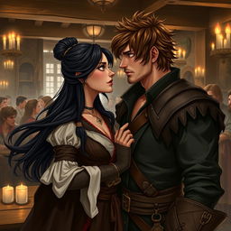 A fantasy character couple in a tavern setting