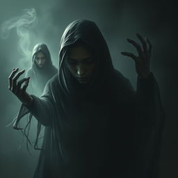 A figure with a profound expression of desolation, surrounded by shadowy forms that appear to be trying to offer comfort but are unable to do so