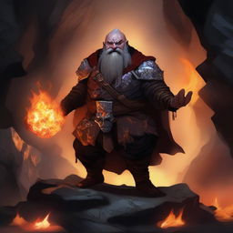 A striking digital art piece depicting a DnD character, a dwarf with skin resembling coarse rock, veined with glowing crystals