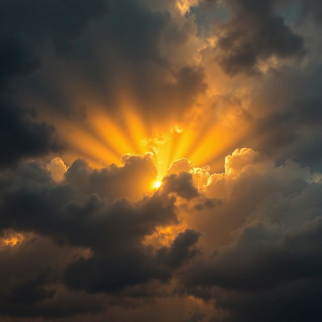 A dramatic and dark sky with golden rays of light breaking through the clouds, symbolizing a call for diversity