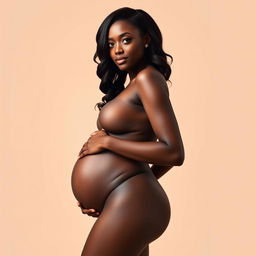A beautiful black pregnant woman standing confidently, showcasing her natural curves