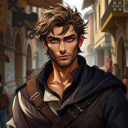 A fantasy character illustration of a man who is a 29-year-old Italian rogue-mercenary from the 17th century